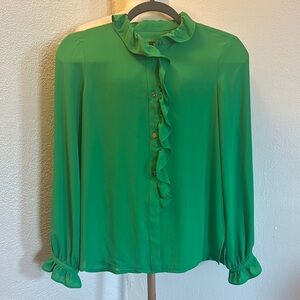 NWOT J. CREW Green Ruffled Long Sleeve Women's Top Size 0